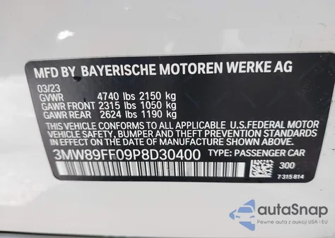 2023 BMW 330Xi from USA, damaged, VIN 3MW89FF09P8D30400